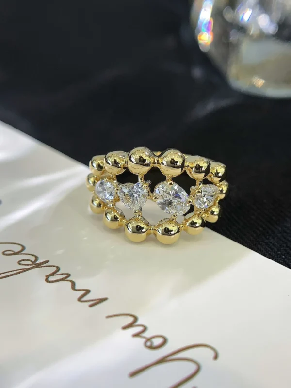 Bold Beaded Mixed Shape Diamond Ring in Yellow Gold