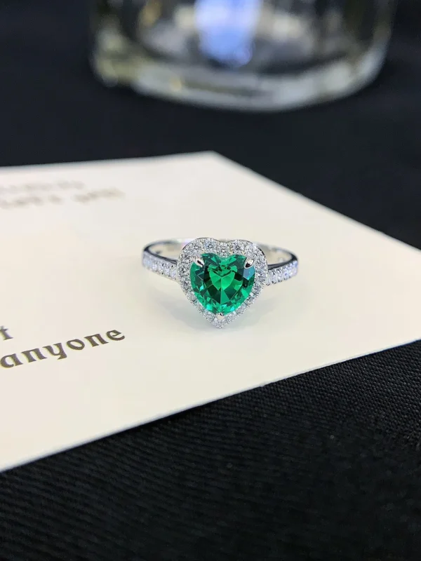 Heart Shape Colombian Emerald and Diamond Ring