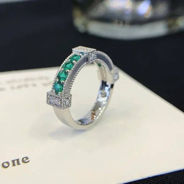 Emerald Diamond ring band in Emerald wedding band, pave Diamond ring - Image 3