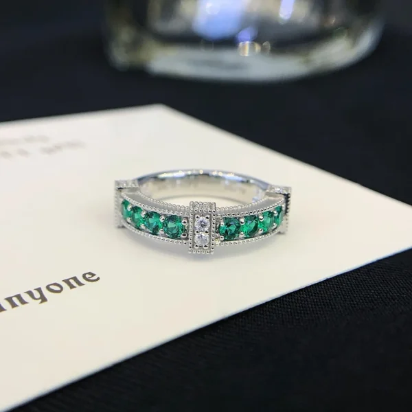 Emerald Diamond ring band in Emerald wedding band, pave Diamond ring