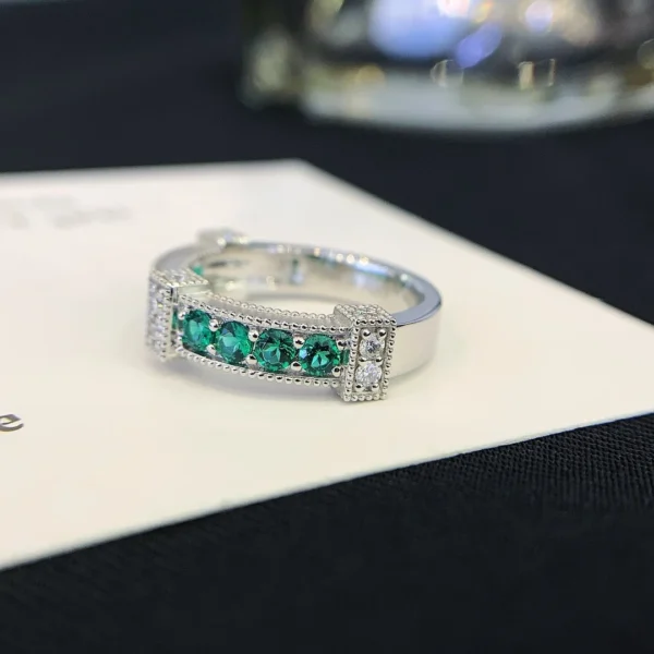 Emerald Diamond ring band in Emerald wedding band, pave Diamond ring - Image 4