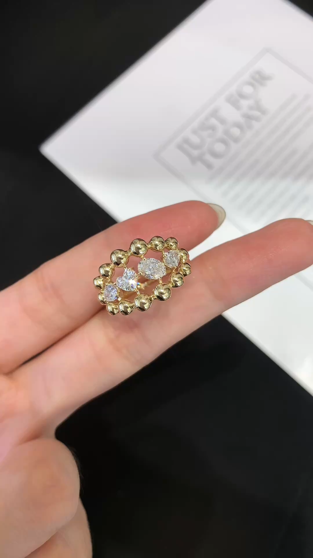 Bold Beaded Mixed Shape Diamond Ring in Yellow Gold – gaumzilite